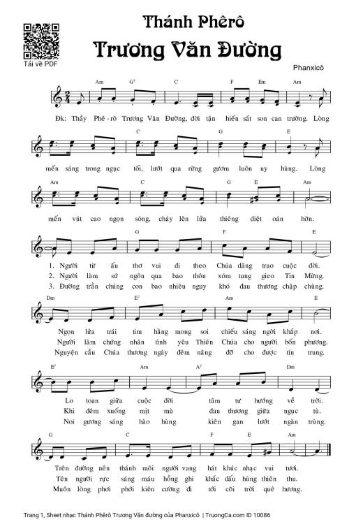 Sheet nhạc PDF bài Thánh Phêrô Trương Văn đường