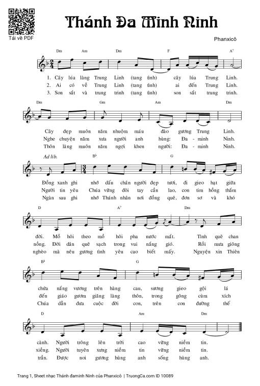 Sheet nhạc PDF bài Thánh đaminh Ninh