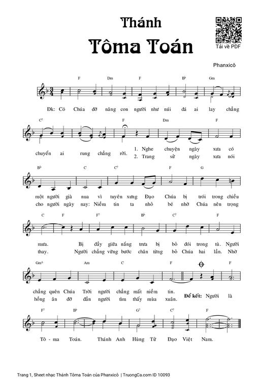 Sheet nhạc PDF bài Thánh Tôma Toán