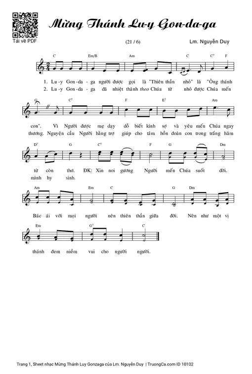 Sheet nhạc PDF bài Mừng Thánh Luy Gonzaga