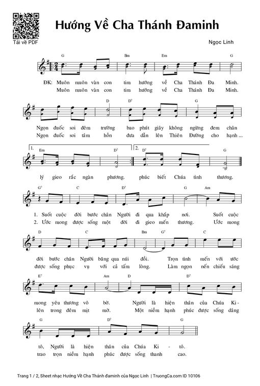 Sheet nhạc PDF bài Hướng Về Cha Thánh đaminh