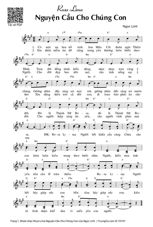 Sheet nhạc PDF bài Rosa Lima Nguyện Cầu Cho Chúng Con
