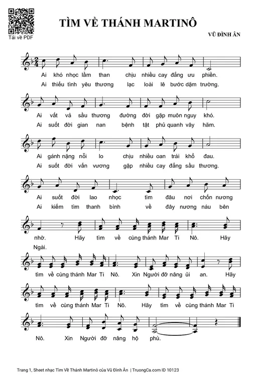 Sheet nhạc PDF bài Tìm Về Thánh Martinô