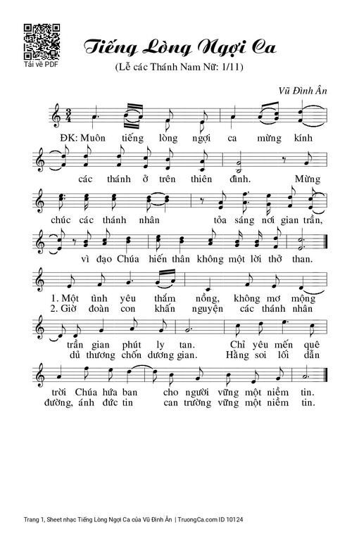Sheet nhạc PDF bài Tiếng Lòng Ngợi Ca
