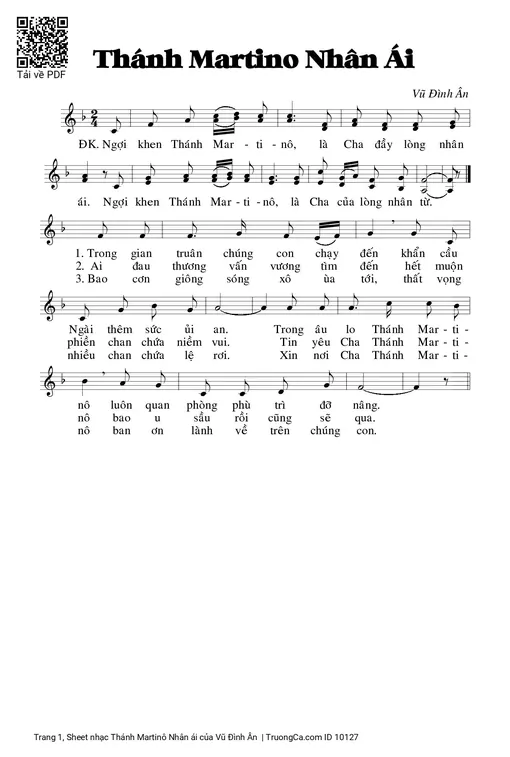 Sheet nhạc PDF bài Thánh Martinô Nhân ái