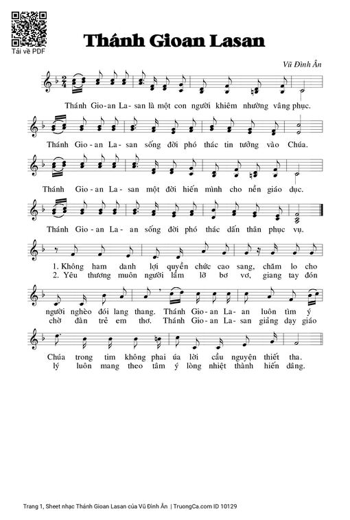 Sheet nhạc PDF bài Thánh Gioan Lasan
