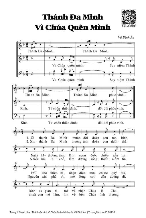 Sheet nhạc PDF bài Thánh đaminh Vì Chúa Quên Mình