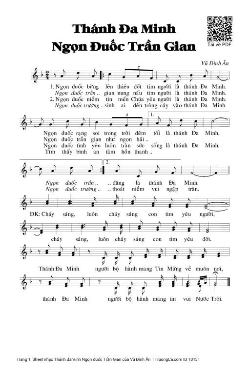 Sheet nhạc PDF bài Thánh đaminh Ngọn đuốc Trần Gian
