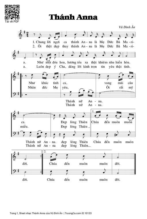 Sheet nhạc PDF bài Thánh Anna - Vũ Đình Ân