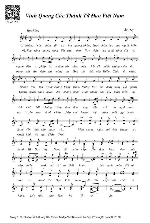 Sheet nhạc PDF bài Vinh Quang Các Thánh Tử đạo Việt Nam