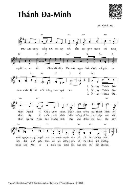 Sheet nhạc PDF bài Thánh đaminh - Lm. Kim Long