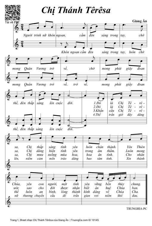 Sheet nhạc PDF bài Chị Thánh Têrêsa