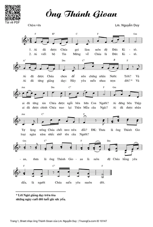 Sheet nhạc PDF bài ông Thánh Gioan