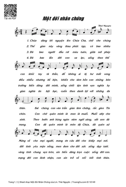 Sheet nhạc PDF bài Một đời Nhân Chứng