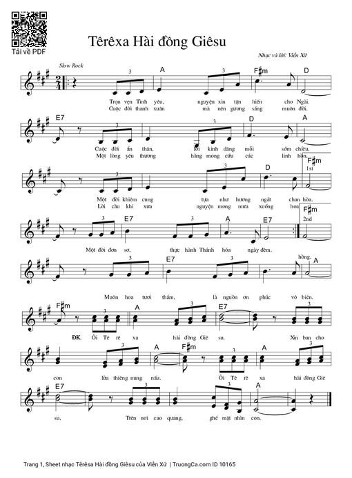 Sheet nhạc PDF bài Têrêsa Hài đồng Giêsu