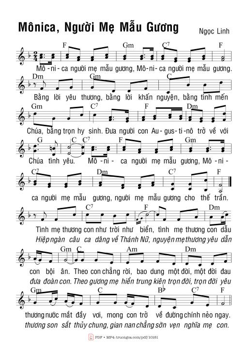 Sheet nhạc PDF bài Monica Người Mẹ Mẫu Gương
