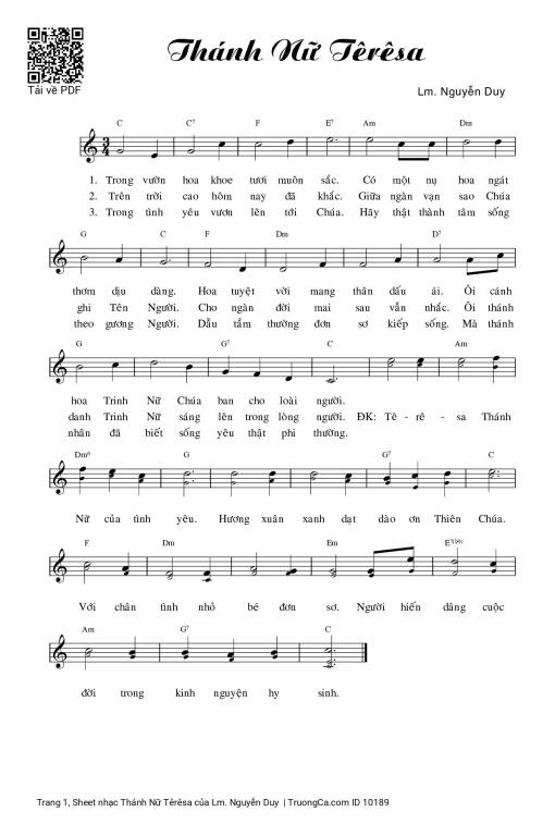 Sheet nhạc PDF bài Thánh Nữ Têrêsa