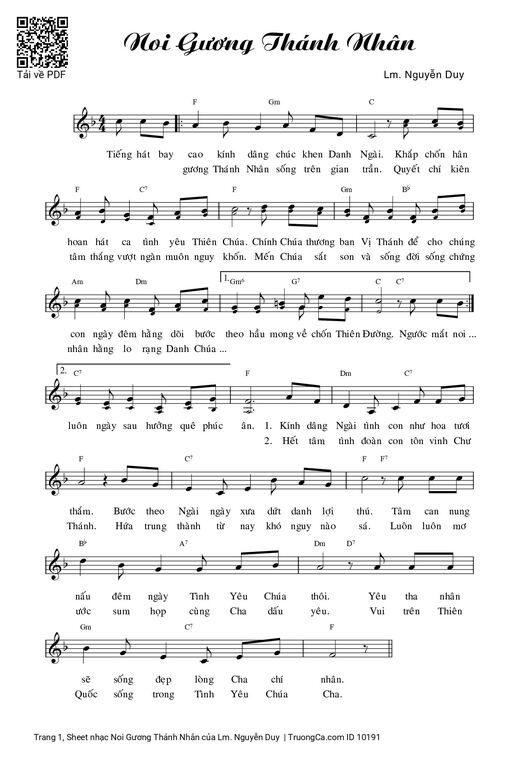 Sheet nhạc PDF bài Noi Gương Thánh Nhân