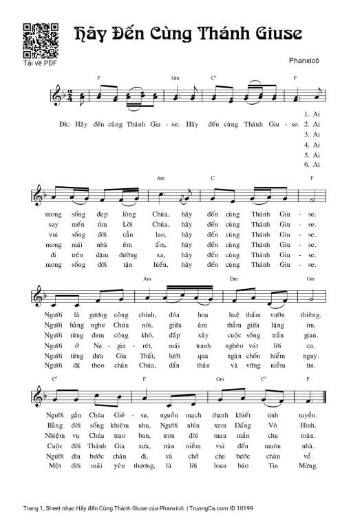 Sheet nhạc PDF bài Hãy đến Cùng Thánh Giuse