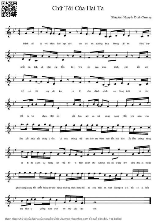 Sheet nhạc PDF bài Chữ tôi của hai ta