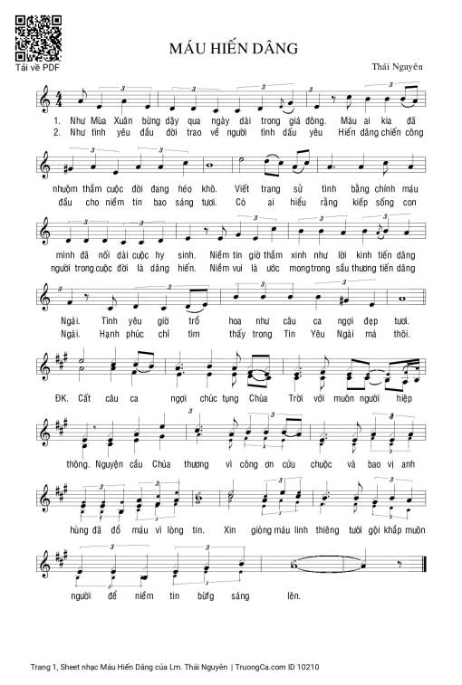Sheet nhạc PDF bài Máu Hiến Dâng