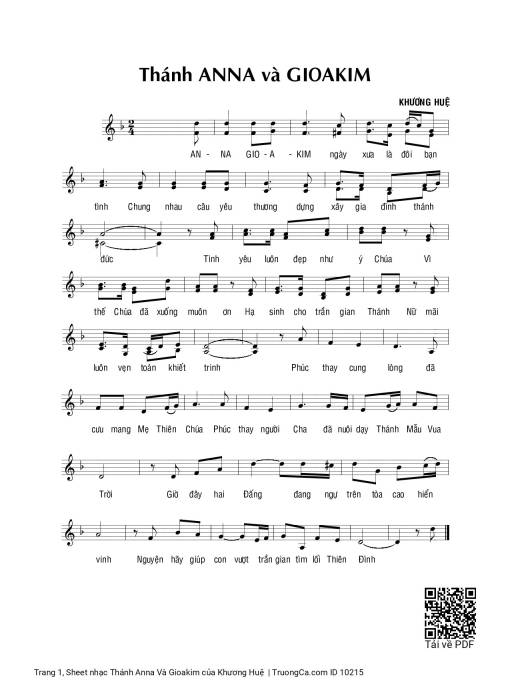 Sheet nhạc PDF bài Thánh Anna Và Gioakim
