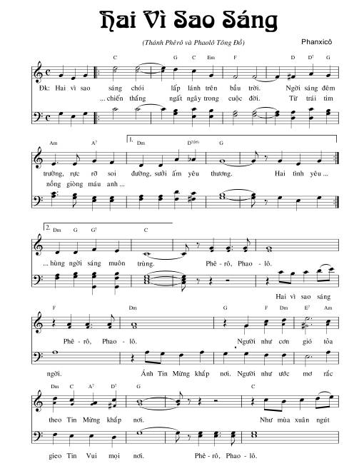 Sheet nhạc PDF bài Hai Vì Sao Sáng