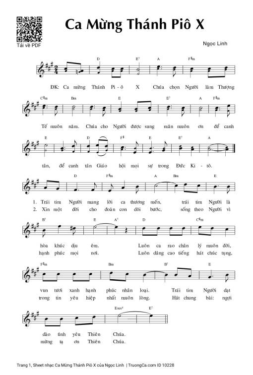 Sheet nhạc PDF bài Ca Mừng Thánh Piô X