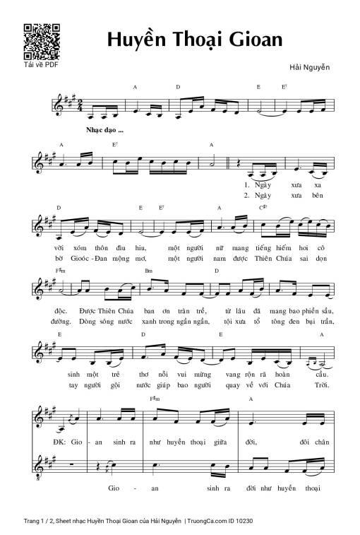 Sheet nhạc PDF bài Huyền Thoại Gioan
