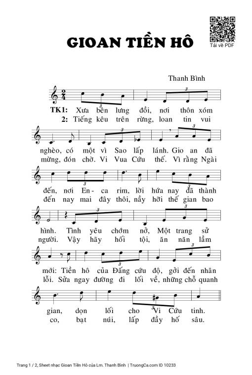 Sheet nhạc PDF bài Gioan Tiền Hô