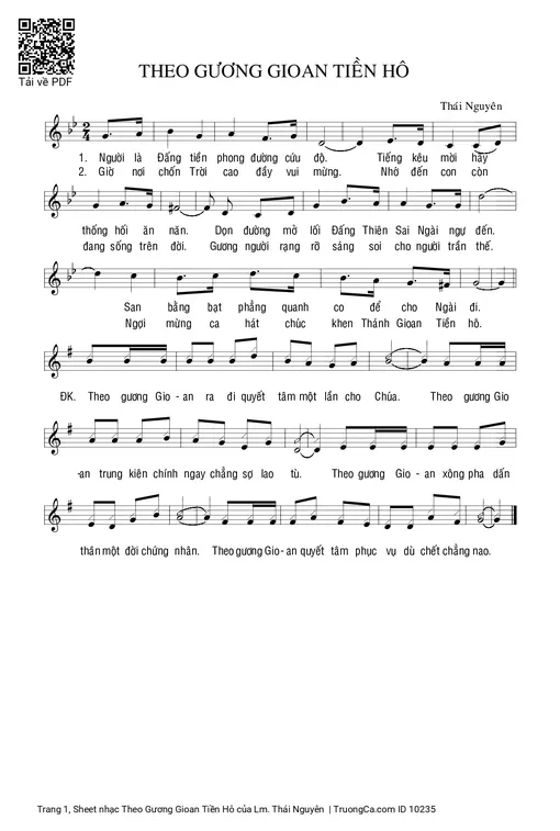 Sheet nhạc PDF bài Theo Gương Gioan Tiền Hô