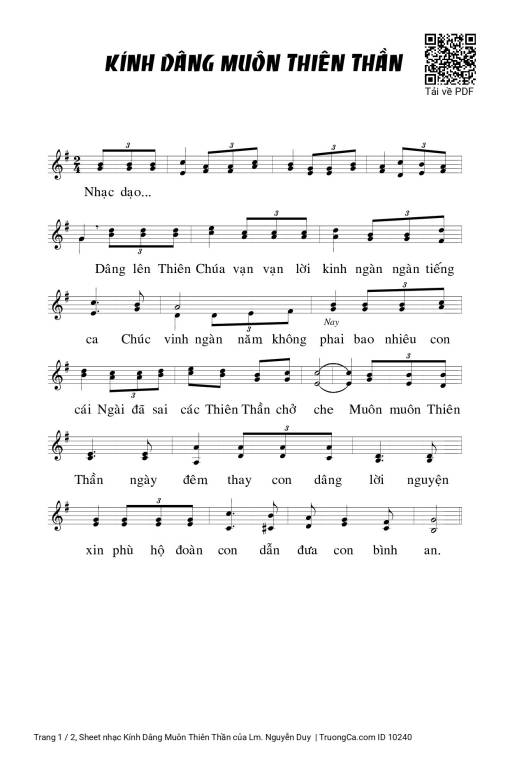 Sheet nhạc PDF bài Kính Dâng Muôn Thiên Thần