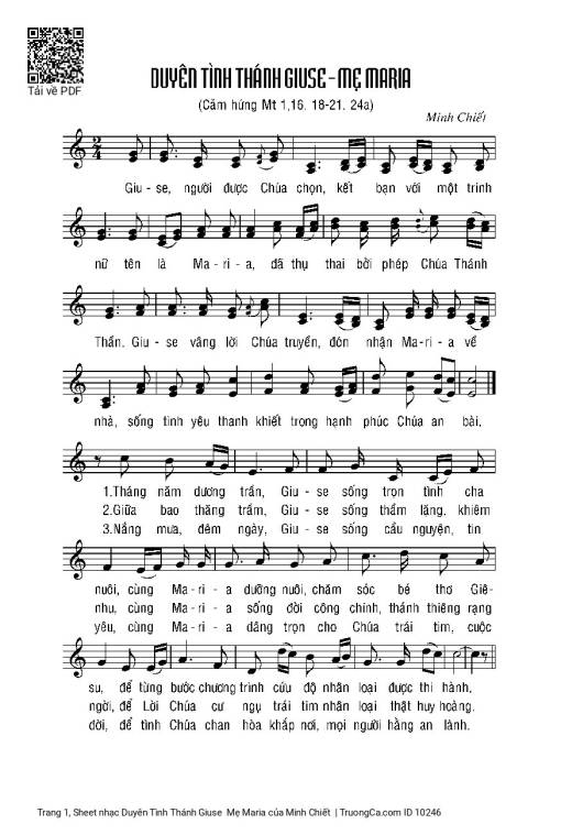Sheet nhạc PDF bài Duyên Tình Thánh Giuse  Mẹ Maria