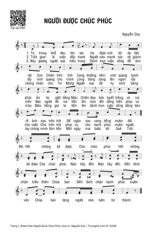 Sheet nhạc PDF bài Người được Chúc Phúc