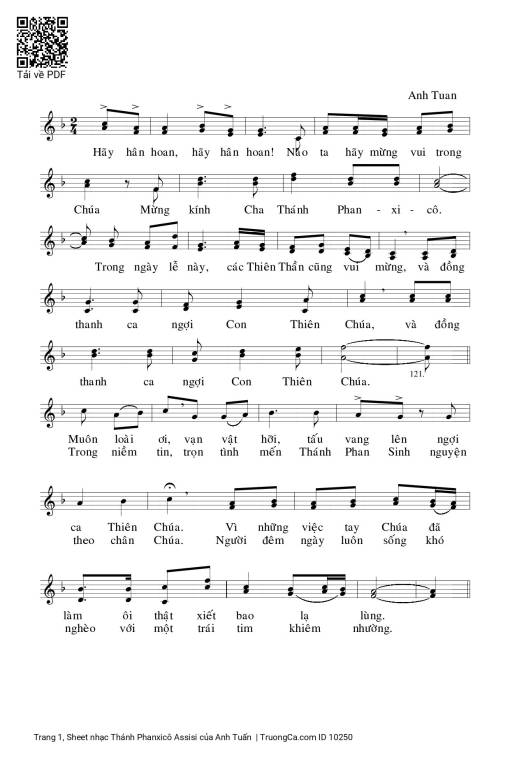 Sheet nhạc PDF bài Thánh Phanxicô Assisi