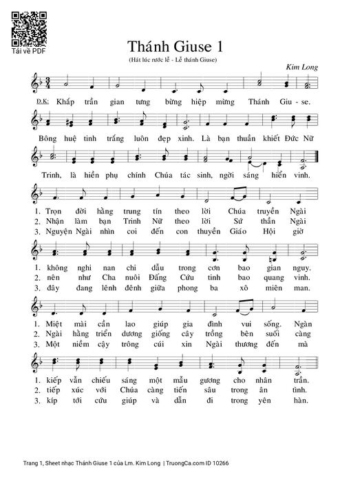 Sheet nhạc PDF bài Thánh Giuse 1 - Lm. Kim Long
