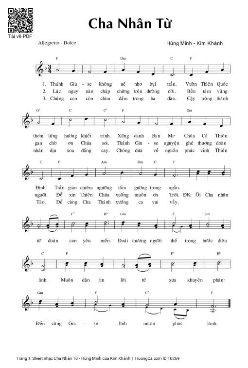 Sheet nhạc PDF bài Cha Nhân Từ - Hùng Minh