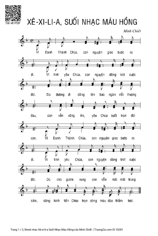 Sheet nhạc PDF bài Xê-xi-li-a Suối Nhạc Máu Hồng