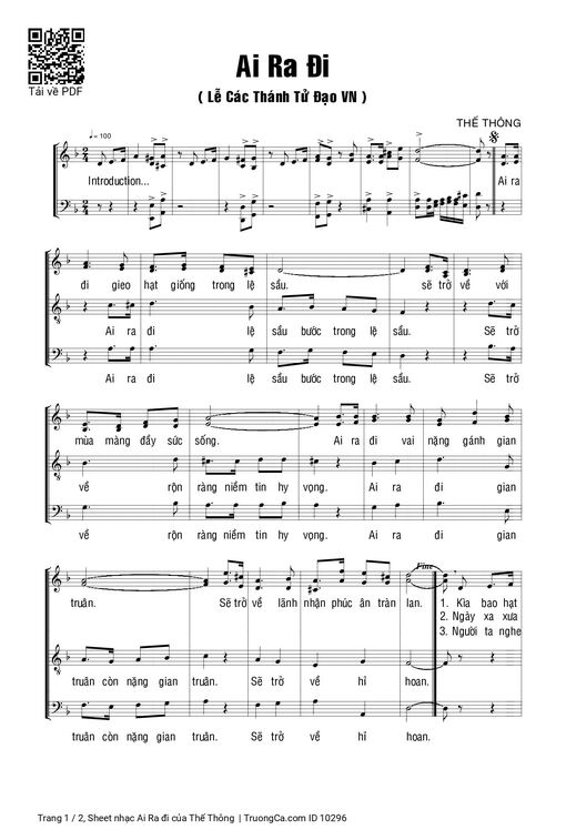 Sheet nhạc PDF bài Ai Ra đi - Thế Thông