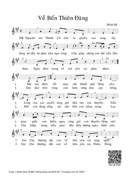 Sheet nhạc PDF bài Về Bến Thiêng đàng