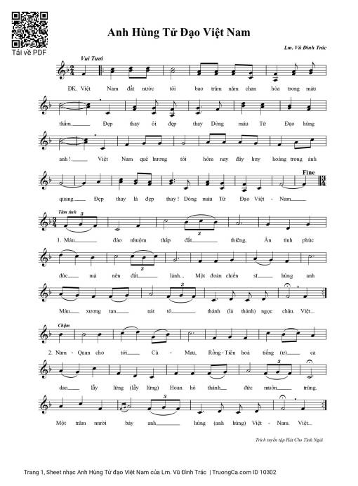 Sheet nhạc PDF bài Anh Hùng Tử đạo Việt Nam