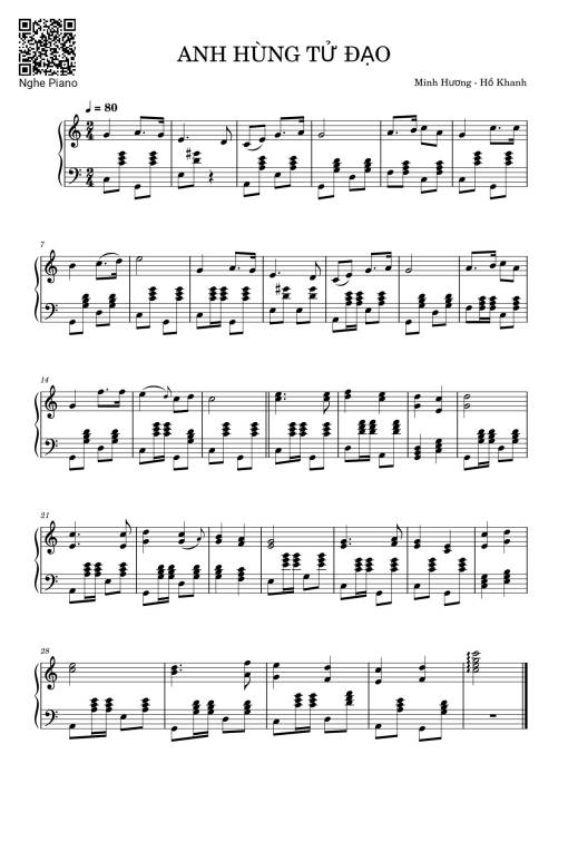 Anh Hùng Tử đạo Sheet Piano solo