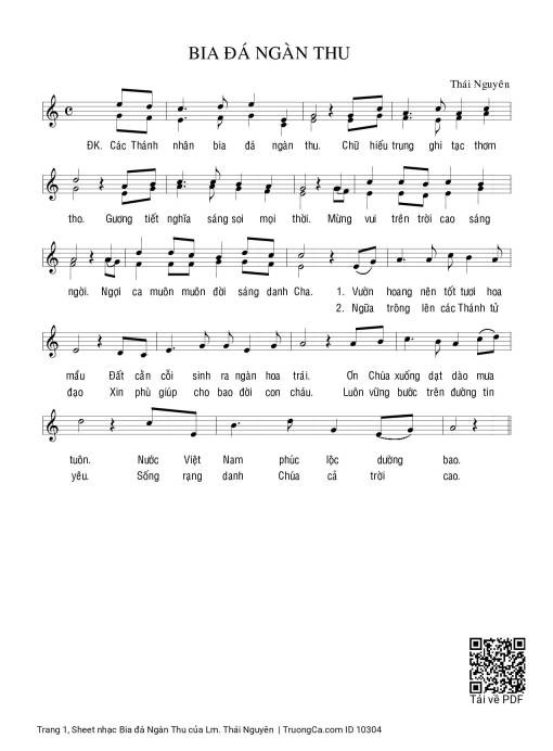 Sheet nhạc PDF bài Bia đá Ngàn Thu
