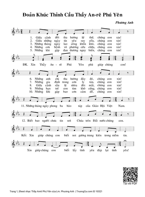 Sheet nhạc PDF bài Thầy Anrê Phú Yên