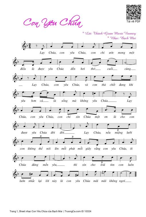 Sheet nhạc PDF bài Con Yêu Chúa - Bạch Mai