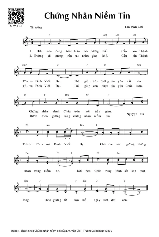 Sheet nhạc PDF bài Chứng Nhân Niềm Tin