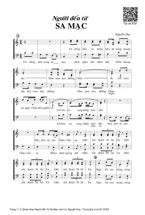 Sheet nhạc PDF bài Người đến Từ Sa Mạc
