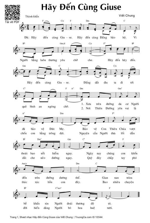 Sheet nhạc PDF bài Hãy đến Cùng Giuse