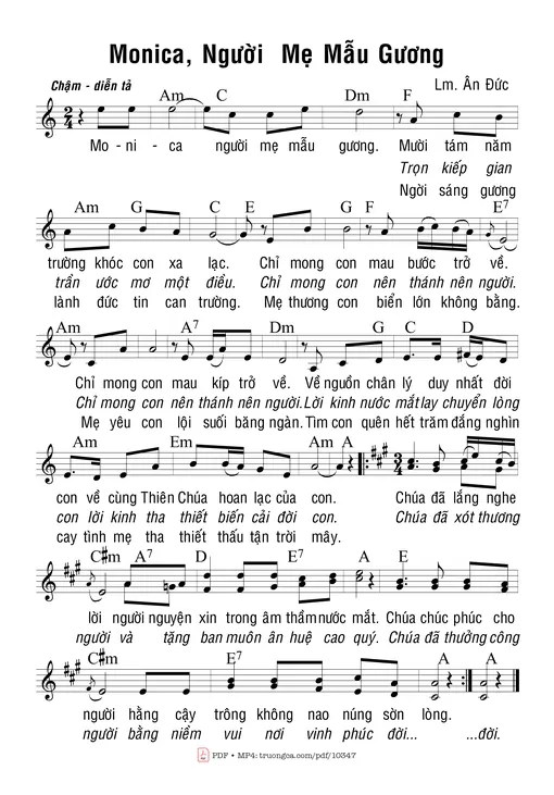 Sheet nhạc PDF bài Monica Người Mẹ Mẫu Gương