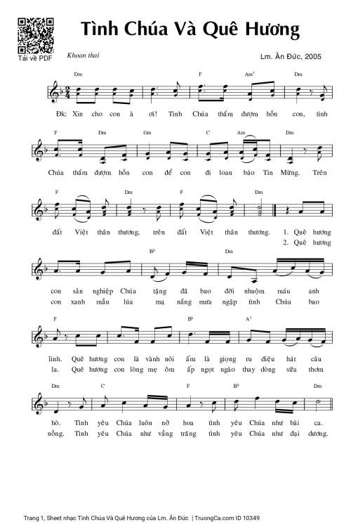 Sheet nhạc PDF bài Tình Chúa Và Quê Hương